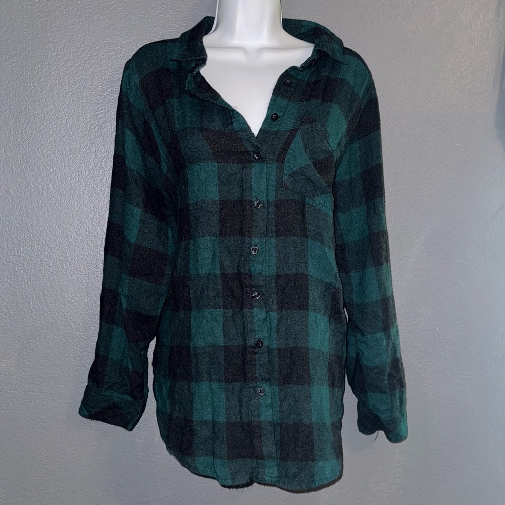 Torrid Green Gingham Soft Spring Long Sleeve Flannel Shirt Womens Large XL 1X - Picture 3 of 7